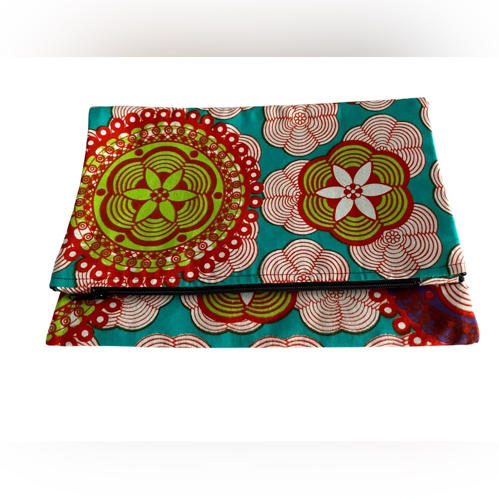 Clutch Organizer Pouch Multicolor Floral Double Zipper 15”x11” No Strap Women’s